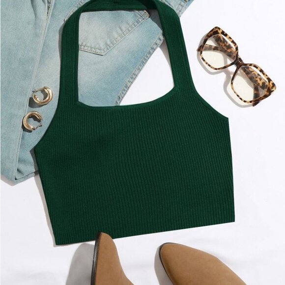 Green ribbed halter top - small - Picture 2 of 2